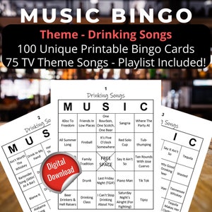 Musik Bingo - Trinklieder, 100 Bingo Karten, 75 Song PLAYLIST INKLUSIVE **Digitaler Download**
