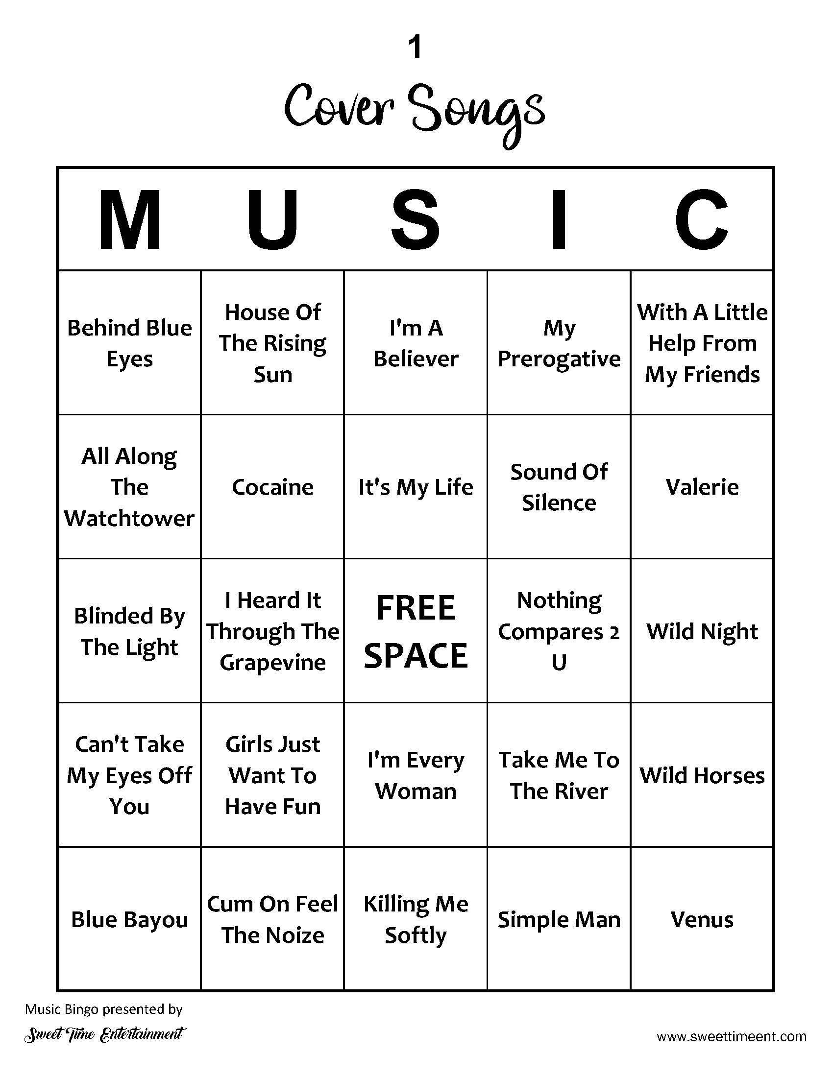 Music Bingo Cover Songs, 100 Bingo Cards, 75 Song Playlist Etsy
