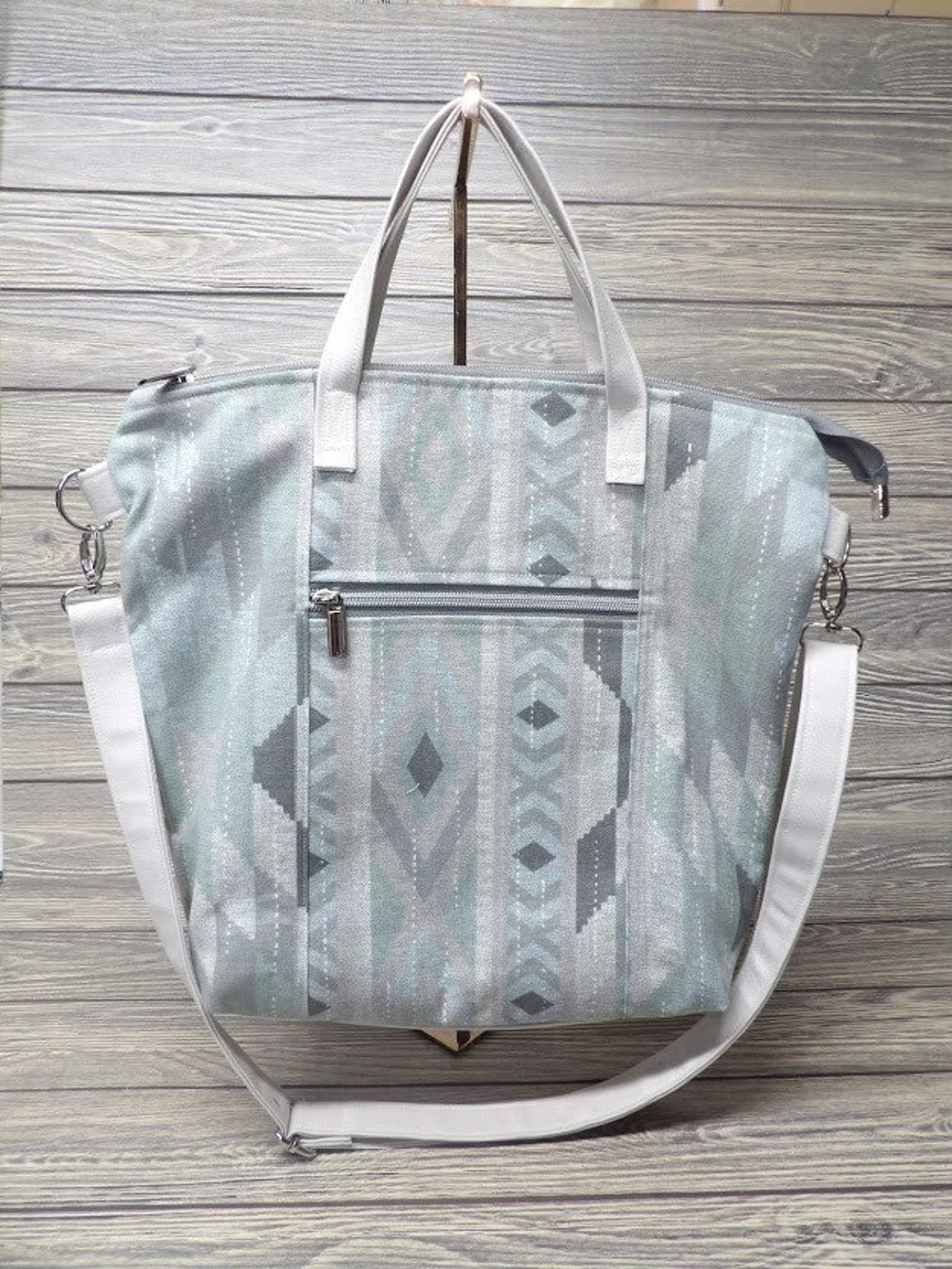 Stylish Zippered Canvas Tote Bag With Crossover Strap Etsy