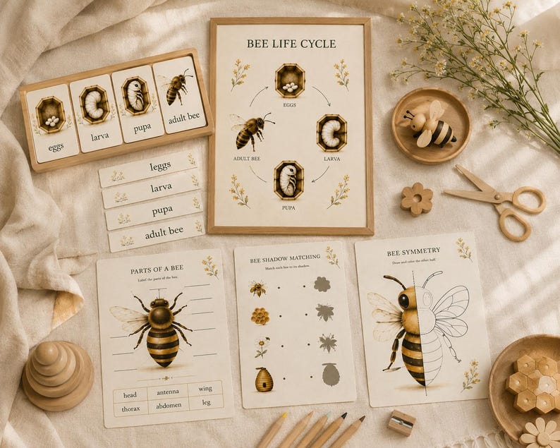 Bee Life Cycle Printable Montessori Activities for Kids | Bee ...