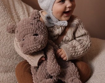 Hippo knuffel slaapspeeltje | Gehaakte nijlpaard knuffel | Lovey peuterspeelgoed | Zacht knuffeltje voor baby's | Groot dekbed | Knuffel