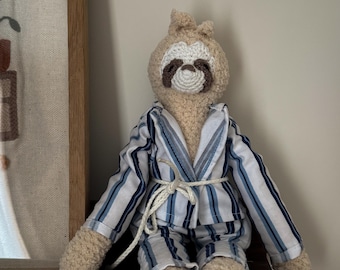 Handmade Sloth Plush Toy | Crochet Stuffed Animal with Pajamas | Soft Cuddly Toy for Kids | Baby Shower Gift | Nursery Decor