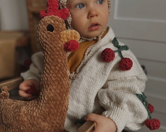 Rooster Plushie Sleeping Toy | Crochet Cuddle Toy | Hen Toddler Toy | Snuggle For Babies | Nursery Decor | Farm Stuffed Animal