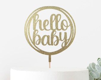 Hello Baby With Circle Cake Topper For Baby Shower Gender Reveal Its A Boy Its A Girl Oh Baby. Double Sided Glitter Cardstock