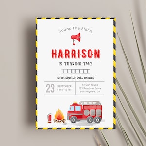 Editable Firetruck Invitation Template For Firefighter Theme Birthday Theme Party Sound The Alarm Stop Drop Roll Fire Truck INSTANT DOWNLOAD