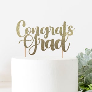 Congrats Grad Cake Topper For Graduation Celebration, 2021 Graduation, Class of 2021, Graduation Party. Double Sided Glitter Cardstock