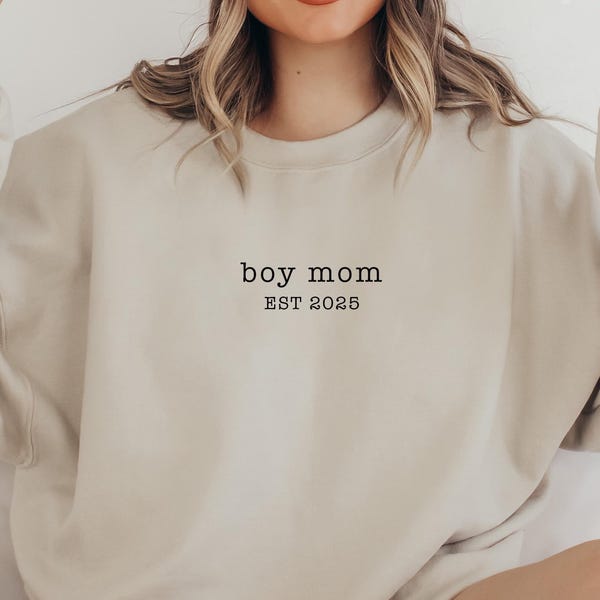 Boy Mom Est Year Custom Year Sweatshirt Personalized Est Date Cool Mama Boy Mom Crewneck Pregnancy Hoodie Sweater New Mom Motherhood Gift
