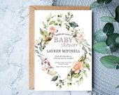 Editable Floral Baby Shower Template Its A Girl Invitation Card Blush Pink Gender Reveal Card Oh Baby Printable Invite. INSTANT DOWNLOAD
