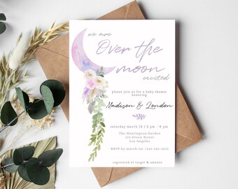 Editable We Are Over The Moon Excited Invitation Template Baby Shower Gender Reveal Invite Moon And Stars Theme Party. INSTANT DOWNLOAD