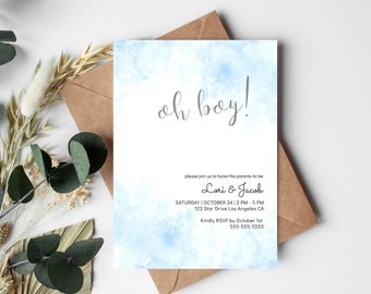 Editable Oh Boy Invitation Template It's A Boy Baby Shower Baby Boy Gender Reveal Blue Baby Shower Theme Corjl. INSTANT DOWNLOAD