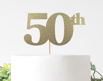 50th Cake Topper For Fifty Birthday Party, 50th Birthday, Fifty, 50 Birthday. Double Sided Glitter Cardstock