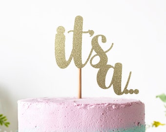 It's A... Cake Topper For Baby Shower, Gender Reveal, Boy Or Girl, He or She. Double Sided Glitter Cardstock