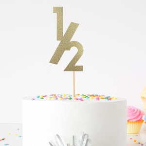 Half Birthday Cake Topper For 6 Months Birthday Party, 1/2 Birthday Celebration. Double Sided Glitter Cardstock