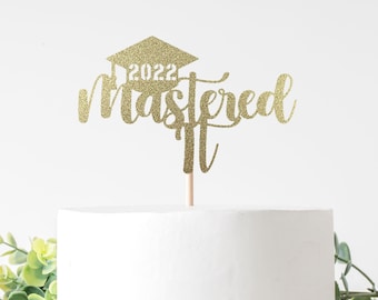 Mastered It With Grad Year Cap Cake Topper For Master Graduate Party Graduation Congrats Grad Master Degree. Double Sided Glitter Cardstock