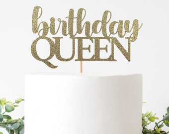 Birthday Queen Cake Topper For A Queen's Birthday Celebration. Double Sided Glitter Cardstock