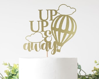 Birthday Party Up Up And Away Cake Topper For Baby Shower Smash Cake Gender Reveal Double Sided Glitter Cardstock