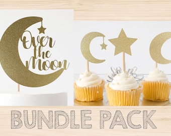 Star and Moon Cake Topper Celestial Cupcake Decorations Baby Shower Hen party toppers Personalised Unisex topper