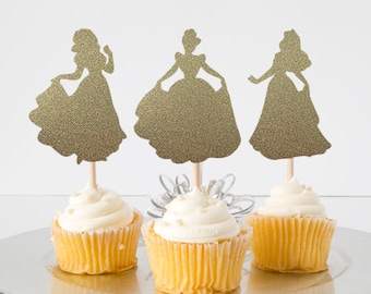 Princess Cupcake Toppers For Any Party, Celebration, Baby Shower Decoration. Double Sided Glitter Cardstock. Set of 12