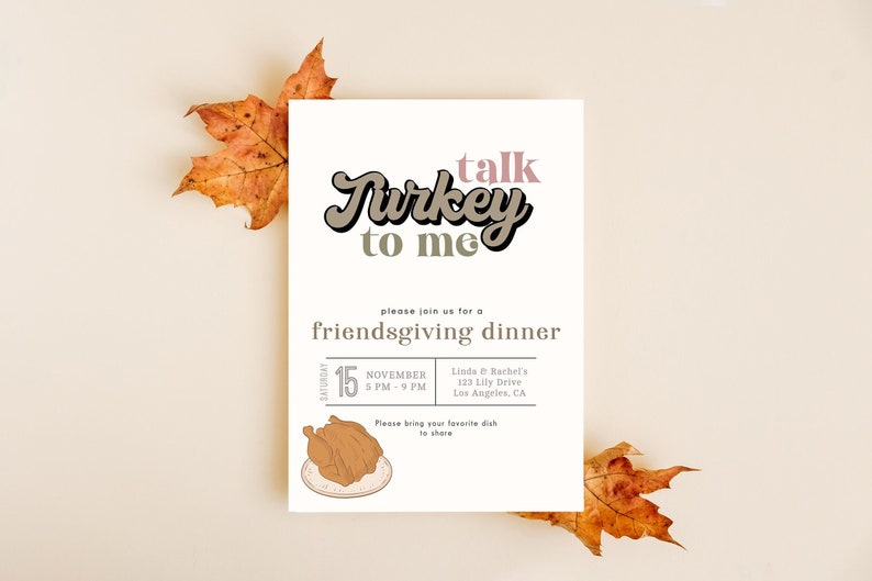 Editable Talk Turkey To Me Invitation Template Thanksgiving Friendsgiving Potluck Fall Autumn Eat Theme Pumpkin Thankful AF INSTANT DOWNLOAD image 1