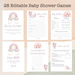 Bundle bearbeitbar 28 Boho Bär Regenbogen Baby Shower Spiele Vorlage druckbar Wir können kaum warten Geschlecht enthüllen DIY Spiele. SOFORTIGER DOWNLOAD