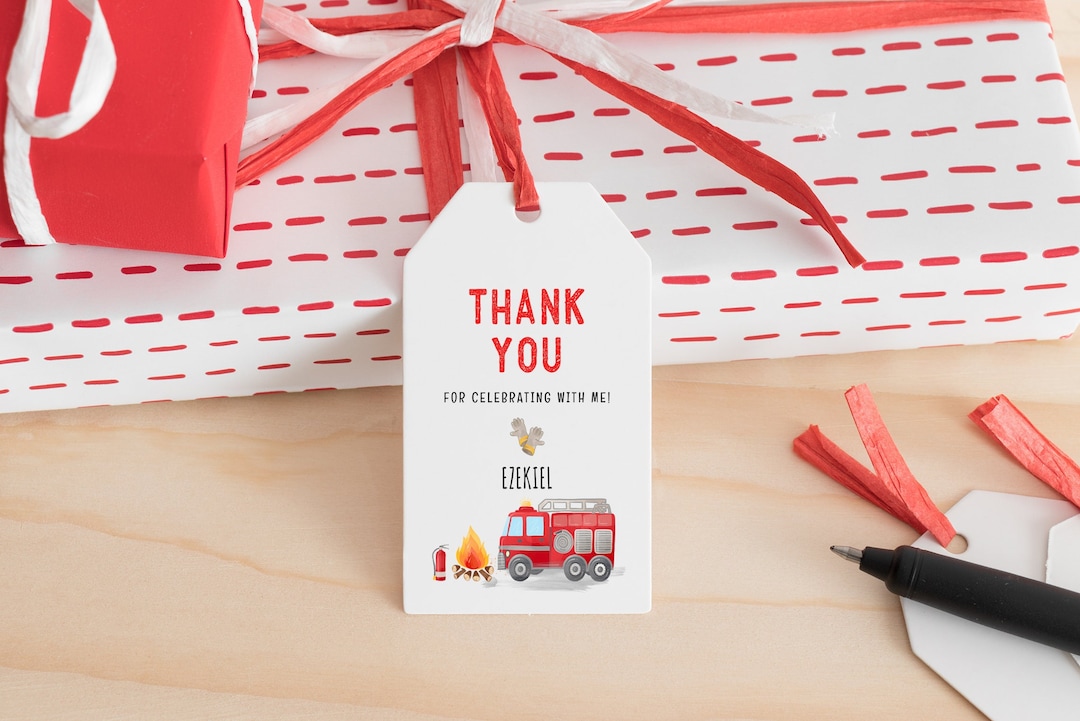 Editable Fire Truck Gift Tag Template Fireman Fire Fighter Birthday ...