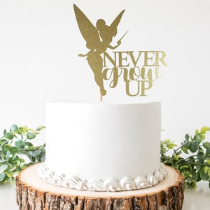 BUNDLE PACK Never Grow Up Tinker bell Cake Topper + Peter Pan & Friends Cupcake Toppers Birthday Party Double Sided Glitter Card Stock image 2