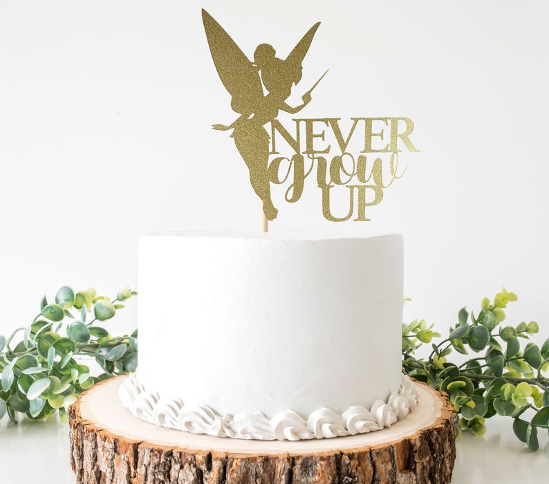 BUNDLE PACK Never Grow Up Tinker bell Cake Topper + Peter Pan & Friends Cupcake Toppers Birthday Party Double Sided Glitter Card Stock image 2