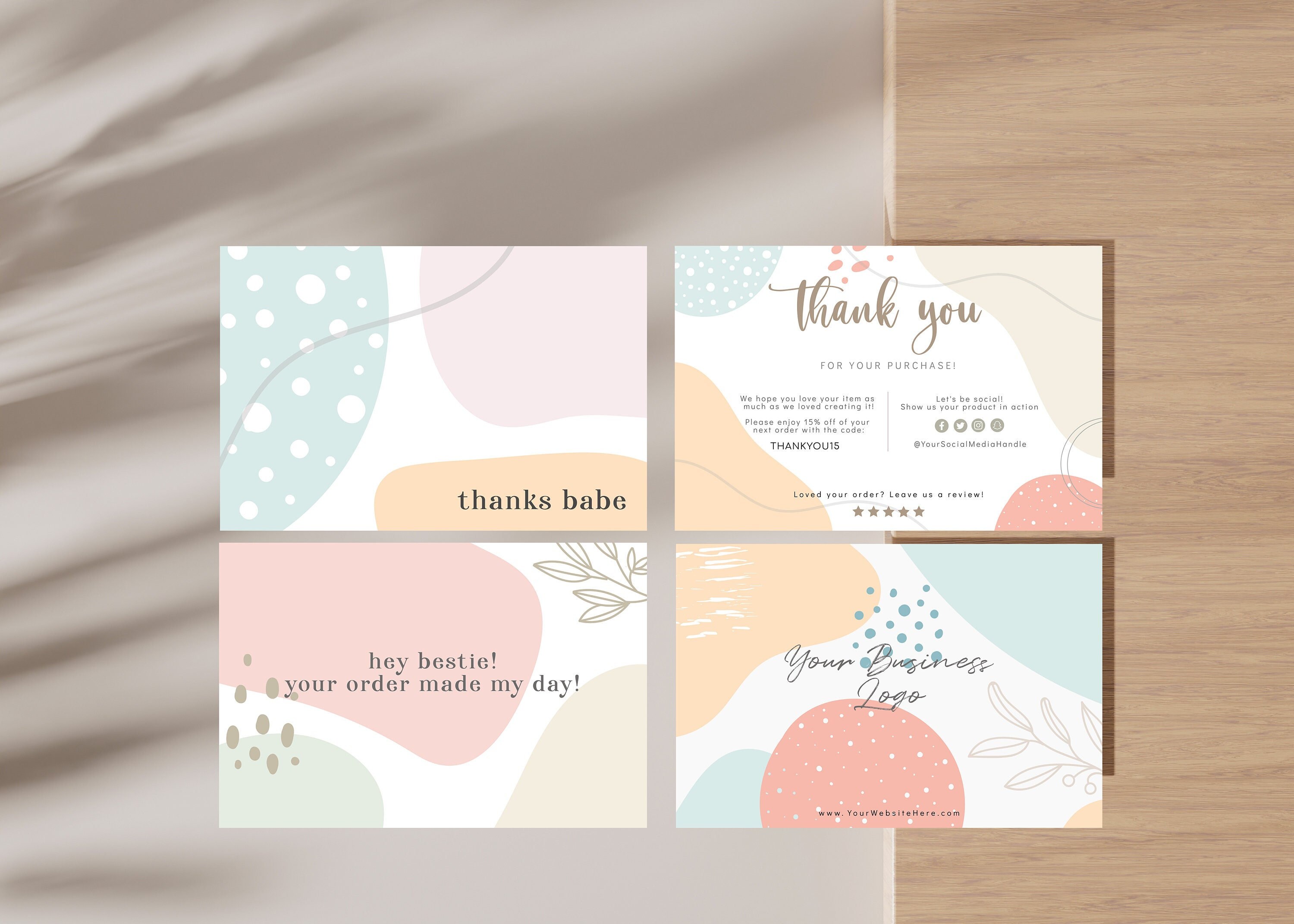Editable Abstract Modern Thank You Card Template Small Business Thank You For Your Purchase Order Pastel Neutral Blush. INSTANT DOWNLOAD