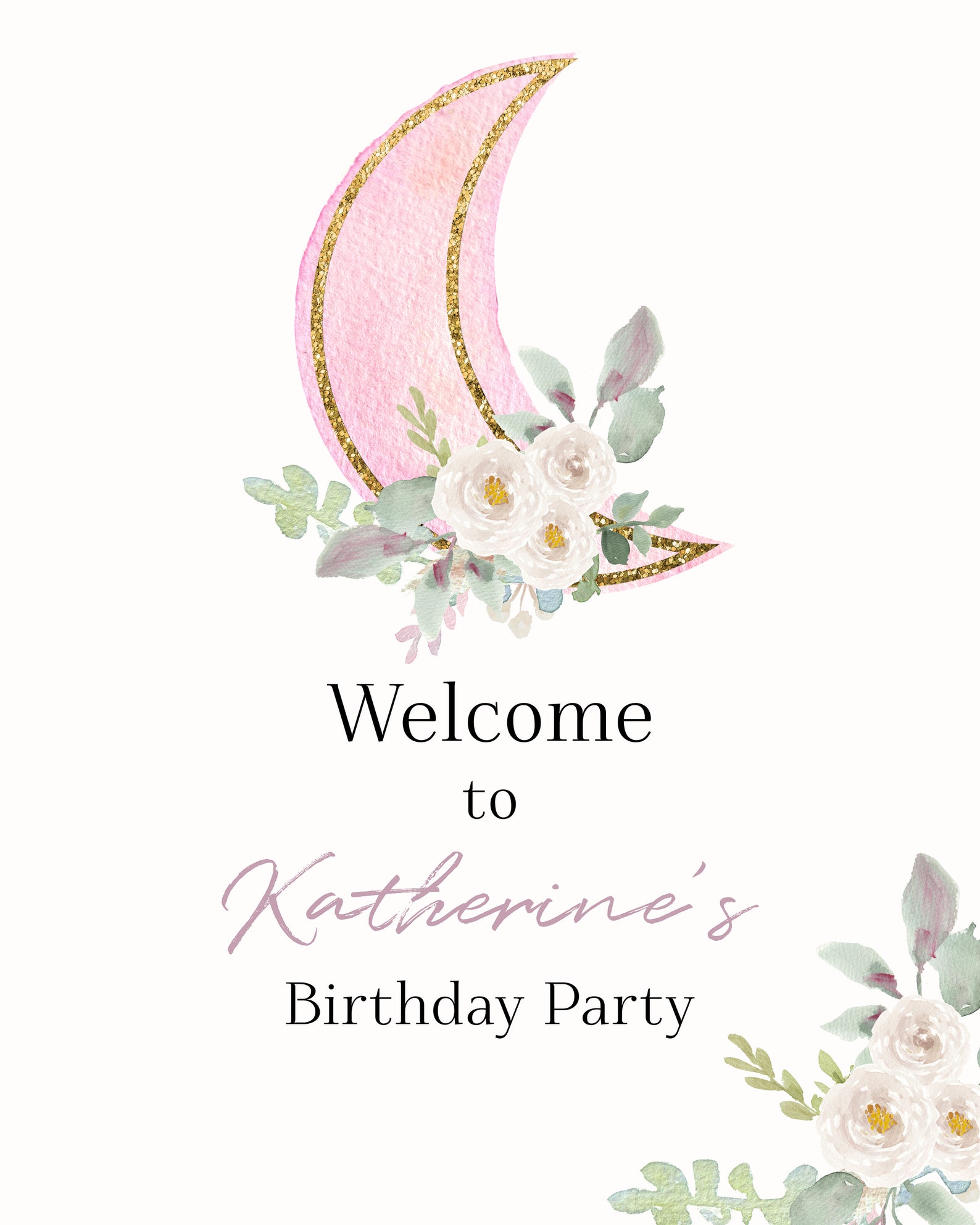 Editable Pink Floral Moon Welcome Sign Template for Baby Shower ...