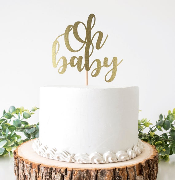 Oh Baby Cake Topper For Gender Reveal, Baby Shower Celebration, Baby Announcement. Double Sided Glitter Card Stock