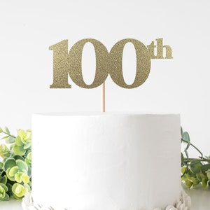 100th Cake Topper For 100 Birthday Party, One Hundred Birthday Celebration, 100 days, 100 years. Double Sided Glitter Cardstock