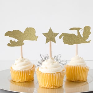 BUNDLE PACK Never Grow Up Tinker bell Cake Topper + Peter Pan & Friends Cupcake Toppers Birthday Party Double Sided Glitter Card Stock image 4