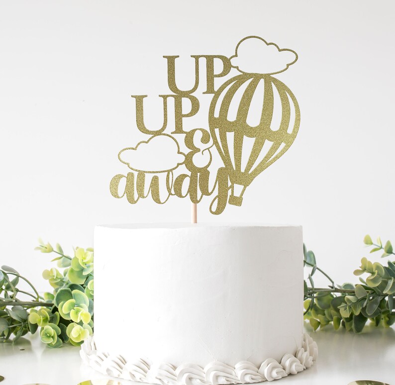 Birthday Party Up Up And Away Cake Topper For Baby Shower Smash Cake Gender Reveal Double Sided Glitter Cardstock