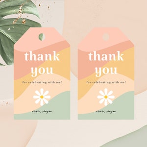 Editable Groovy Gift Tag Template Baby Shower 1st Birthday Daisy Theme Hippie Party Thank You Tag Favor Bag Tag Printable. INSTANT DOWNLOAD