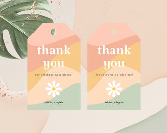 Editable Groovy Gift Tag Template Baby Shower 1st Birthday Daisy Theme Hippie Party Thank You Tag Favor Bag Tag Printable. INSTANT DOWNLOAD