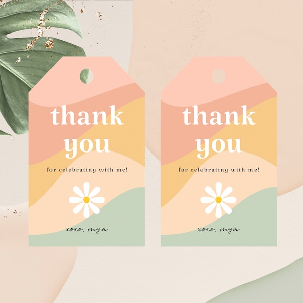 Editable Groovy Gift Tag Template Baby Shower 1st Birthday Daisy Theme Hippie Party Thank You Tag Favor Bag Tag Printable. INSTANT DOWNLOAD