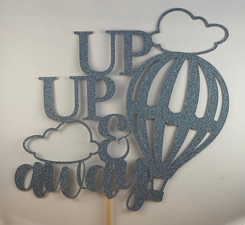 Birthday Party Up Up And Away Cake Topper For Baby Shower Smash Cake Gender Reveal Double Sided Glitter Cardstock