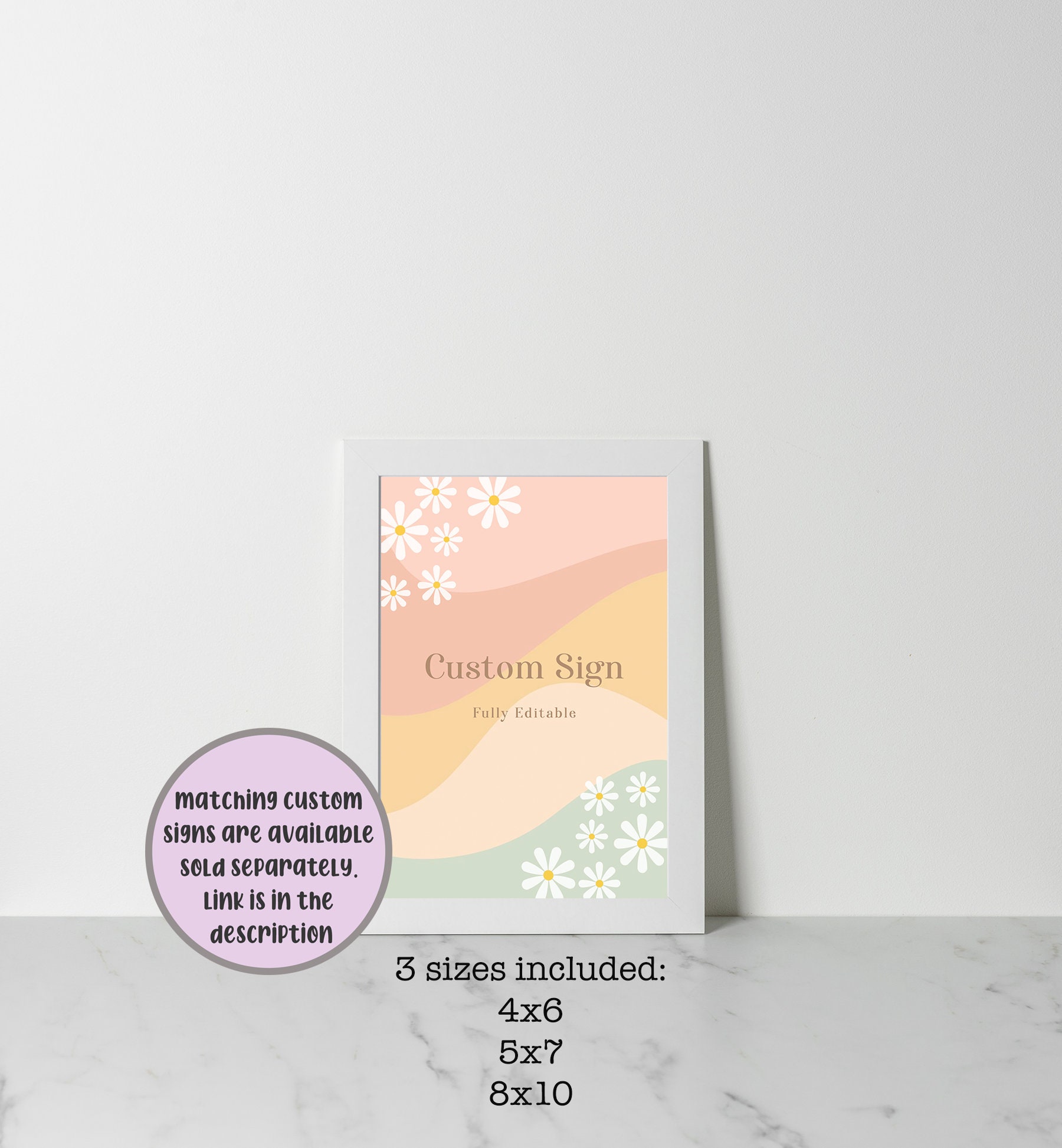 Editable Retro Groovy Daisy Welcome Sign Template Birthday - Etsy