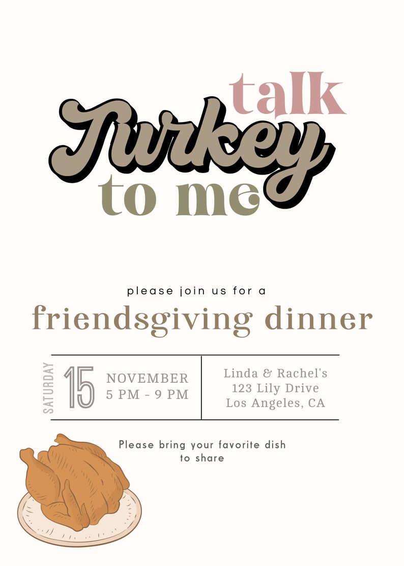 Editable Talk Turkey To Me Invitation Template Thanksgiving Friendsgiving Potluck Fall Autumn Eat Theme Pumpkin Thankful AF INSTANT DOWNLOAD image 3