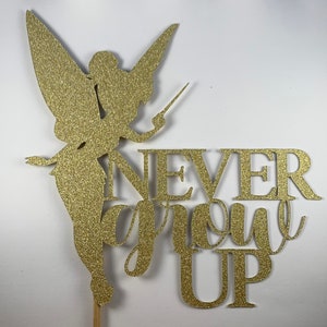 BUNDLE PACK Never Grow Up Tinker bell Cake Topper + Peter Pan & Friends Cupcake Toppers Birthday Party Double Sided Glitter Card Stock image 5