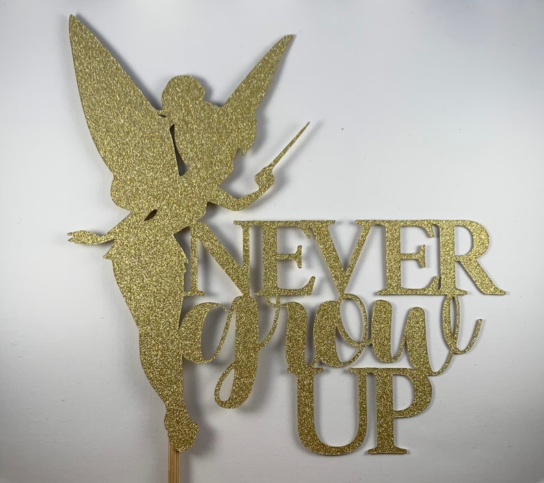 BUNDLE PACK Never Grow Up Tinker bell Cake Topper + Peter Pan & Friends Cupcake Toppers Birthday Party Double Sided Glitter Card Stock image 5