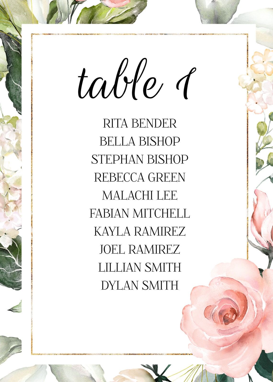 Editable Floral Table Card for Wedding Digital File Table Card Etsy