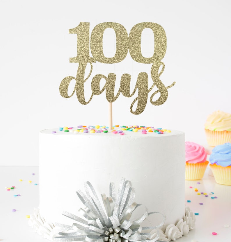 Happy 100 Days 100 Days Cake Topper For Baby Birth Celebration Double Sided Glitter Cardstock 100th Day Party