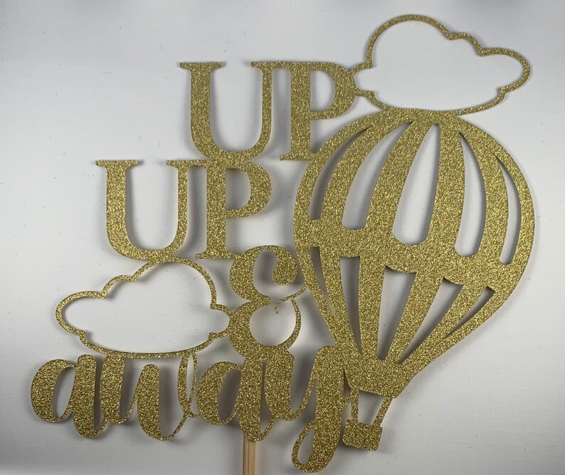Birthday Party Up Up And Away Cake Topper For Baby Shower Smash Cake Gender Reveal Double Sided Glitter Cardstock