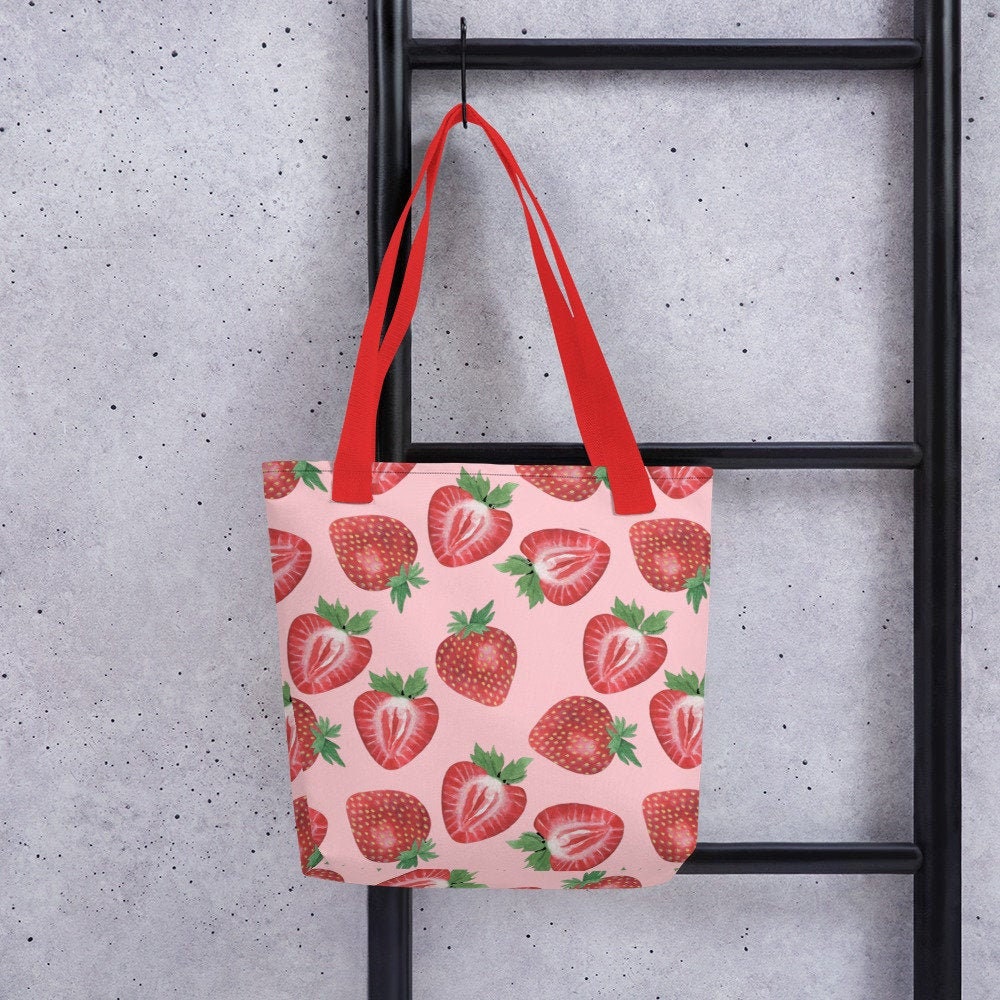Strawberry Print Tote Bag Strawberry Pattern Shopping Bag | Etsy