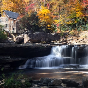 Babcock State Park, West Virginia, Waterfall, Grist Mill, Fall, Wrapped Canvas