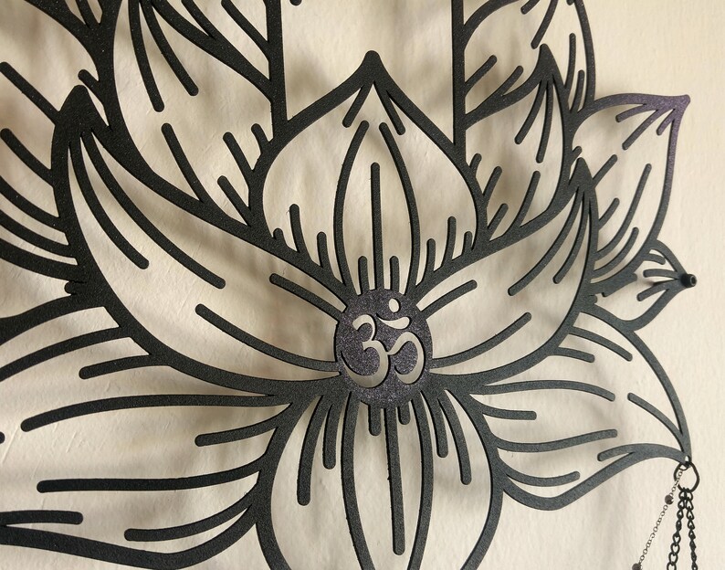 OM LOTUS Flower METAL Wall Art Gemstones Om Lotus Wall Decor Etsy