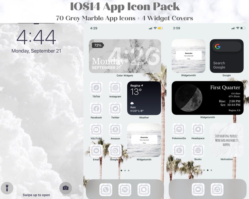 70 Grey Marble White Aesthetic-iOS 14 App Icon Photo Pack | Etsy