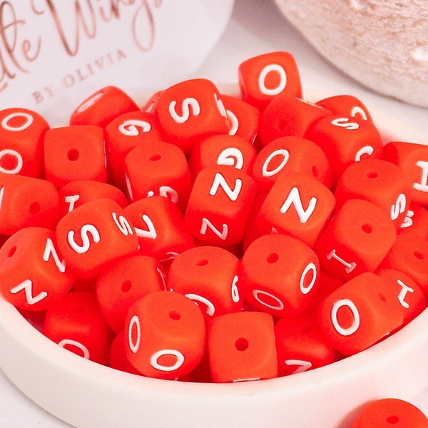 Bright Red/ White Silicone Letter Beads - 12mm