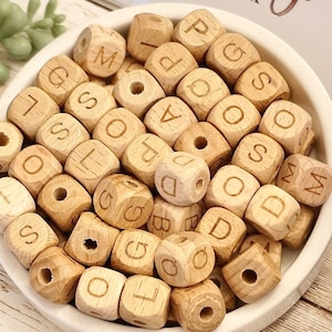 Beech Wood Letter Beads Squared 10pt Font and 12pt Font Available 
